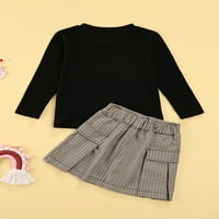 Canrulo Toddler Baby Kids Girls Jesenska odjeća Klintni džemper s dugim rukavima Tors + Plaids A-line