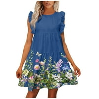 Ženske sarode za ljetne casual plus veličine haljine ruffle fit & flare haljina tamno plava 2xl