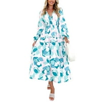 Ženska boho cvjetna midi haljina nagnuta plaža Flowy haljina Print dugačak haljina V-izrez Bohemijska