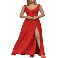 Voguele Women HALL haljina V izrez Maxi haljine bez rukava duga haljina za odmor seksi crvena l