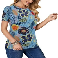 Ležerni cvjetni print Okrugli vrat kratkih rukava Plave ženske majice