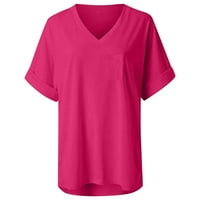 Bazyrey ženska bluza Žene Casual Comfort V-izrez Čvrsta boja džepa labava mekana gornja plus bluza ružičasta