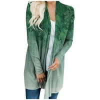 Green Cardigan ženski print nepravilni kardigan s dugim rukavima sa džepnim jaknom 3xl