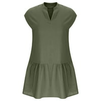 Ženska haljina - V izrez FIT FLARE kratki rukav Jednostavna haljina od punog punog zip haljina zelena