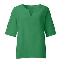Charella ženski rukav pamučni posteljina od pamuka Summer V-izrez Solid bluza Green, XL