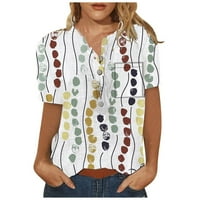 Qcmgmg Plus Veličina majice za žene Grafički Henley s majica kratkih rukava Labavi ugradnju Ležerne