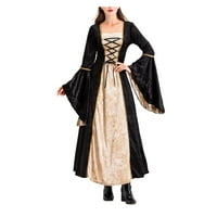 Ženska haljina za rukave od plame Vintage Halloween Square Slav boja Blok čipke Gothic Maxi haljina