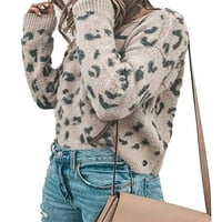 Ženski leopard džemper ležeran dugih rukava za posadu na vratu pletene prevelike pulover vrhovi XS-XL