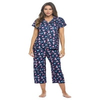 Ležerne noći Ženski super meki kapri pidžama, majica s kratkim rukavima s pantalonama PJ set s džepovima