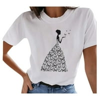 Ženske modne košulje Redovna modna odjeća za djevojke O-izrez T-majica Vintage Graphic Print Tops Kratki