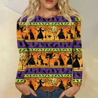 Vrhovi za žene s dugim rukavima Crewneck Halloween Print majice Pulover Grafička casual bluza Orange