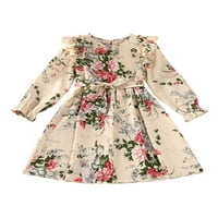 Leuncero Girls Vintage Outdoor Haljina Nasled cvjetni ispis Line haljine Slatka posada Crta mliječnog