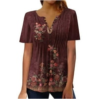 Vintage cvjetni print ženske majice casual gumb up ud V-izrez kratkih rukava ugodne bluze u trendovskim