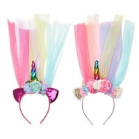 Jednorog traka za glavu s tulle Glitter Ear Headdress Rainbow Horn Band za kosu za kosu za djecu (slučajni