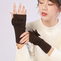 Ženske zimske tople kukičane rukavice bez prstiju s rupama s palcem Solid Boja Slatka Bowknot Stretch
