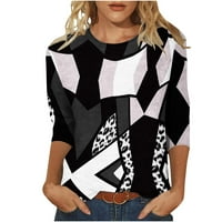 Yyeselk osnovni vrhovi za žene casual rukavi okrugli vrat pulover košulje Trendy boja blok geometrijski
