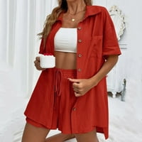 Haxmnou ženska kuća za odmor u modnoj bajtu Solid Boja Ljetne kratke hlače i košulje Top dva seta rever