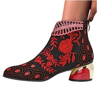 JSAierl Ženske čizme Retro vezene cipele za cipele debele cipele od debelih potpetica Plus veličine