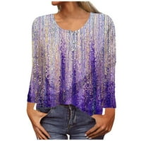 Zkozptok Duksevi za žene plus veličine casual crewneck pulover gradijentni bluze, ljubičasta, xxxl