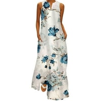 Žene ljetni tenk haljina casual bez rukava cvjetni print v izrez labav zabava Maxi haljina Boho Beach