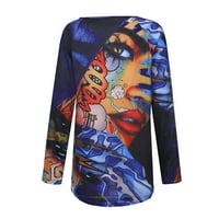 Ženska modna farbanje lica Ispis O-izrez duge rukave Ležerne prilike labave vrhove Bluza Dressy Casual