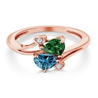 Gem kamen kralj 18k ruža pozlaćena srebrna dvostruki srčani prsten za žene Nano smaragd i perzijski