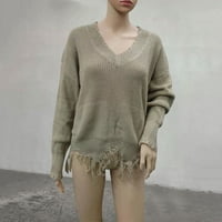 JPLZI ženski nepravilni rub ležerni gornji jesen ili zimski pleteni džemper