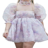 Seyurigaoka žensko ljeto Lolita mini haljina cvjetni tisak lisnati kratkih rukava ruffled suknje kvadratni