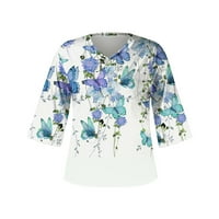 Vruća prodaja Ženski vrhovi modni ispisani labavi majica rukava bluza V vrat casual vrhovi