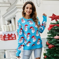 Cleariance ženski božićni džemper Xmas Santa pleteni džemper dugih rukava posada izrez pulover pletive
