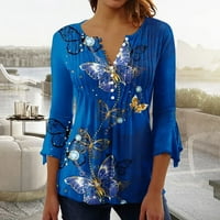 Majice za žene Trendi grafičke majice Ters V izrez labav fit bluza Moda tri četvrtine duljina rukava