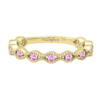 Zbirka Dazzlingock Okrugli ružičasti safirni kameni valni prsten za valove za žene u 14k žuto zlato,