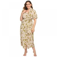Žene oblače Ljeto V izrez cvjetni print Boho haljina za plažu Ruffle s kratkim rukavima dugačka haljina