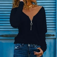 Ženske hladne majice s dugim rukavima Casual V izrez čvrste boje Basic Bluze Cosy Fashion Loot Fit Pulover