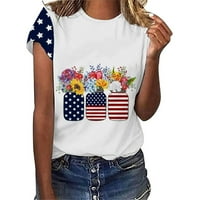 T majice za žene Ženska ljetna neovisnost 3.D 3D Ispiši labavu casual USA zastava glave CrewNeck kratki