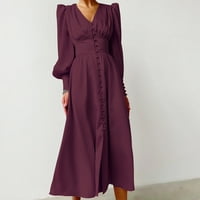 Jesenske haljine za žene Ženska modna boja dugi rukav saten meki struk i haljina satenski temperament