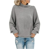 Cleariance ženske dukseve Čvrsti salosni džemperi Estetski dugi rukav okrugli vrat pleteni puloveri