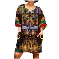 Mini haljine za žene modni afrički retro vintage cvjetni print Srednji rukav s kratkim rukavima V-izrezom
