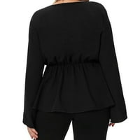 Ženske plus bluze Elegantna pulovica ovratnik pepum bluza crna 5xl