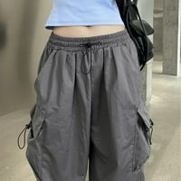 NJSHNMN ženske gaćice visokog struka za žene labave džep jogger ravne teretne hlače, sivo, m