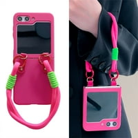 Haobuy za Samsung Galaxy Z Flip Case s ručnom remenom Lanyard tvrdom tamnom udarnom kućištu za žene-ružičaste