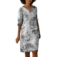 Miayilima Ljetne haljine za žene Ležerne prilike Retro cvijeća Print V izrez Srednja dužina Srednja