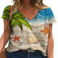 Rejlun majica za žene V izrez Ljetni vrhovi plaža Print majica Dame prozračne tuničke bluze za odmor