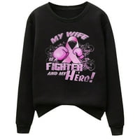 Dasayo džemper za svijest karcinoma za dojku za žene Fighter Hero Print bluza Dugi rukavi Pulover okruglog