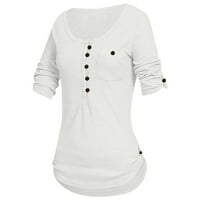 Tking Modne žene Ženske gumne s dugim rukavima, majica za bluzu za bluzu s džepovima - Beige XL