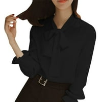 Ženska luka za kravatu ruffle dugih rukava šifonska majica TOP solid boja