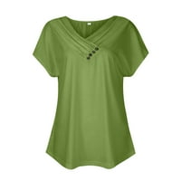 Ležerna bluza V-izrez Čvrsti vrhovi kratki rukav ljeto za žene zeleno xl