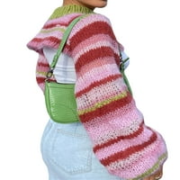 Ženski pleteni džemper ležerne prugaste labave dugih rukava pola kornjačevog pulover usjeva