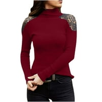 Modna žena Turtlenenk čipka majica dugih rukava Jesen čvrsta izdubljena vrhova plus veličine Bluze Majica