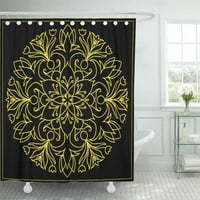 Žuta mandala na crno cvijeći okrugli ukrasi joga za meditacijsku ideju za vodootporne kupatilo za zavjese